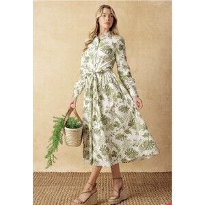 Flying Tomato Want You Around Woven Midi Dress Green Print Size Small EUC